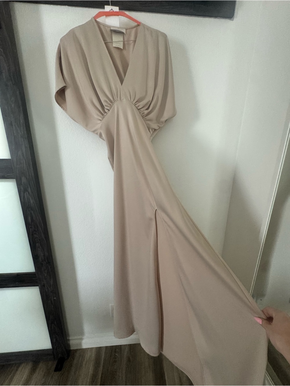 BHLDN Champagne Maxi Dress with V-Neck and Side Slit - Picture 4 of 4